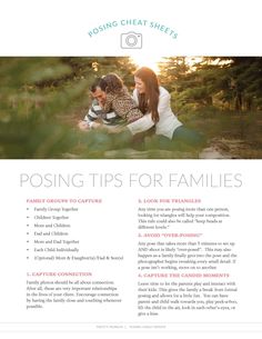 a flyer with the words posing tips for families