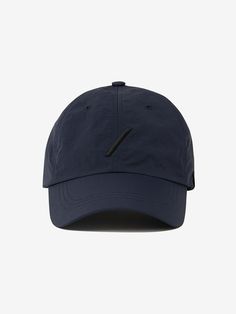 a baseball cap with an embroidered patch on the front and back side, in navy blue