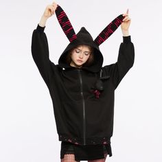 Material:?Polyester; Cotton; Elastane 
Weight:0.744KG 
Size: XS-2XL 
SKU: OPY-712XC Styl Grunge, Print Coat, Rabbit Ears, Black