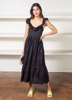 Astr The Label Cottage Eyelet Midi Dress-Black-***FINAL SALE*** – Hand In Pocket Ulla Pocket Black Dress, Luxury Black Midi Dress With Smocked Bodice, Purple Lace Midi Dress, Hand In Pocket, Midi Dress Wedding, Midi Dress Wedding Guest, Cottage Dress, Jewel Dress, Halter Midi Dress