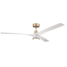 a white ceiling fan with a light on the top and two blades attached to it