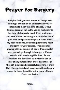 prayer for surgery on marble background with white and black text overlaying the image