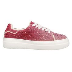 The glittering Bedazzle Rhinestone Sneaker gives a run-way inspired look to this lace-up shoe that is finished with a thick outsole. Size: 11.  Color: Pink.  Gender: female.  Age Group: adult. Oxford Shoes Men, Canvas Shoes Women, Pink Shoes, Mens Oxfords, Athletic Sneakers, Platform Sneakers, Casual Shoes Women, Slip On Sneakers, Loafers For Women