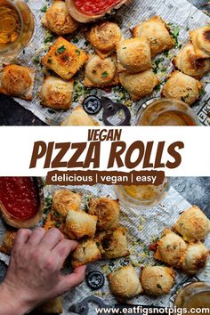 vegan pizza rolls with veggies and ketchup on the side for dipping