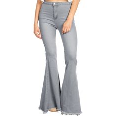 Introducing the Anna-Kaci Classic Retro High Waist Long Denim Frayed Hem Bell Bottom Jeans, a blend of comfort, style, and retro flair. Crafted from 90% cotton and 10% polyester, these jeans offer a stretchy and breathable feel, ensuring comfort for all-day wear. The fashionable bell bottom wide leg style hugs every curve, creating a relaxed fit that's both trendy and durable. Featuring two back pockets and fraying at the bottom hem, these detailed bell bottoms add a touch of vintage charm to yo 90s Baggy, Bottom Jeans, Chic Blouses, Levis Women, Bell Bottom, Comfort Style, Bottom Clothes, Slim Jeans, Ankle Jeans