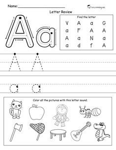 the letter a worksheet for children to learn how to write and draw letters