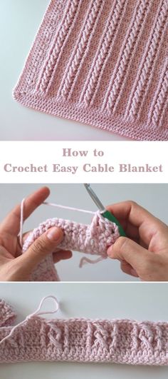 the crochet easy cable blanket is being worked on