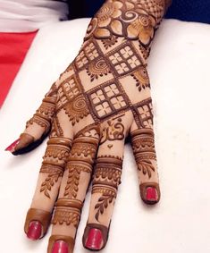 the hand is decorated with henna designs