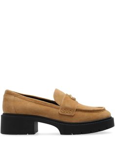 camel brown leather smooth grain appliqué logo tonal stitching almond toe slip-on style branded leather insole block heel ridged rubber sole Chanel 2, Iconic Bags, Van Cleef Arpels, Summer Beach Wear, Flat Boots, Coach Leather, Ballet Flat Shoes, Pump Sandals, Ski Wear