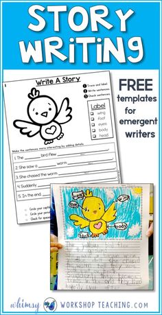 the story writing worksheet is shown with an image of a cartoon character on it