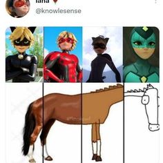 an image of cartoon characters and horses with caption that reads, i am not sure what they are