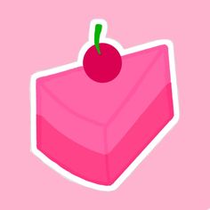 a pink piece of cake with a cherry on top is shown in the shape of a rectangle