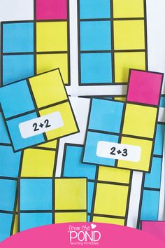 colorful squares with numbers on them and the words, 2 - 3 in front of them