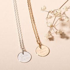 Made to honor christenings and communions, our Personalized Christening Disc Necklace is the perfect gift for any children going through these milestone moments. Featuring a small flat disc, hand-engrave the front and reverse with memorable dates or names to treasure forever.18K Champagne Gold Plated, 925 Sterling Silver or 18K Rose Gold PlatedCharm: 0.6 x 0.6, 1mm thickSecure clasp fasteningCharms are removable from this chain and can be worn on all Merci Maman chain lengthsHand-engraved in our Personalized Coin Necklaces For Anniversary, Personalized Coin Necklace For Anniversary, Engraved Round Disc Necklace For Keepsake, Small Flat, Disc Necklace, Champagne Gold, Hand Engraving, 18k Rose Gold, Christening