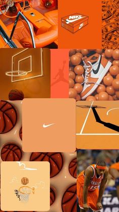 an image of basketball collage with orange and brown colors