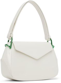 Buffed calfskin shoulder bag in white. · Adjustable shoulder strap · Foldover flap · Patch pocket at interior · Suede lining · H6.5 x W12 x D3.5 in Supplier color: White/Parakeet White Parakeet, Bottega Veneta, Patch Pocket, Gym Bag, Calf Skin, Top Handle Bag, Shoulder Strap, Color White, Women Wear