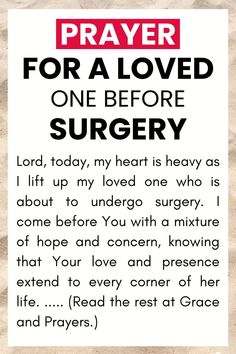 a sign that says prayer for a loved one before surgery