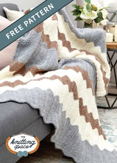 a couch with a blanket on top of it and the text free pattern above it