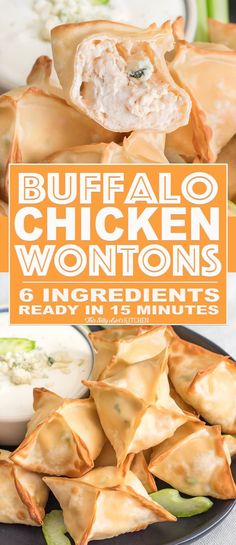 buffalo chicken wontons with dipping sauce on the side