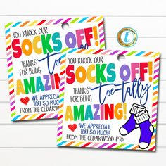 Sock Gift Tags Staff, Mani Pedi Gift, Toe-Tally Amazing Teacher Staff Employee Nurse Appreciation Week Thank You Gift, DIY Editable Template Sock Gift