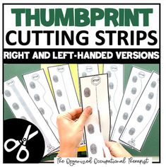 there is a poster with scissors on it that says thumpprint cutting strips right and left - handed versions