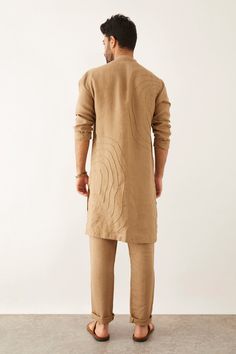 Buy Brown 100% Linen Pintuck Textured Fez Kurta For Men by Son of A Noble Snob Online at Aza Fashions. Short Kurta For Men, Mens Traditional Wear, Embroidery Men, Gents Kurta, Kurta Set For Men, Kurta Men, Mens Kurta Designs, Kurta For Men