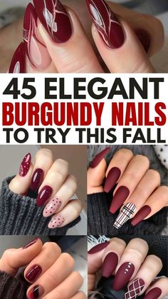 Maroon Nail Designs, Burgundy Nail Art, Burgundy Acrylic Nails, Fall Toe Nails, Plaid Nail Designs, Burgundy Nail Designs, Season Nails, Simple Fall Nails, Maroon Nails