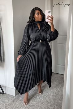 Turn heads at your next event in our black wedding guest dress, the Eloise Dress ✨This long sleeve wedding guest dress is stunning for a sleek, contemporary look! Tap to shop this formal black maxi dress now! ❤️ Pleated Floor-length Maxi Dress For Night Out, High Neck Maxi Dress For Spring Date Night, Spring High Neck Maxi Dress For Date Night, Pleated Floor-length Maxi Dress For Date Night, Chic Pleated Floor-length Midi Dress, Spring High Neck Maxi Dress For Night Out, Pleated Maxi Dress For Night Out, Elegant High Neck Ruched Maxi Dress, Elegant Ruched High Neck Maxi Dress