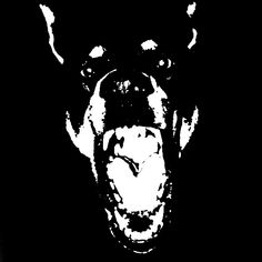 a black and white photo of a bear's head with its mouth open in the dark