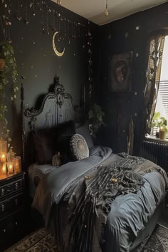 Mystical ambiance in 90s whimsy goth bedroom ideas, combining mystery and gothic elegance for dreamers and night owls. Witch Room Ideas, 90s Witch, Magical Bedroom, Goth Bedroom, Gothic Bedroom