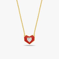 Red Heart Necklace | 14K Gold Vermeil - Mionza Jewelry-14k gold heart, diamond heart, Gift for Mom, gold heart necklace, heart jewelry, heart necklace gold, heart necklace women, heart pendant, love necklace, mothers day gift, red heart jewelry, red necklace, small heart necklace Minimalist Red Heart-shaped Jewelry, Minimalist Red Heart Necklace, Red Heart Pendant Necklace In 14k Gold, Red 14k Gold Heart Pendant Necklace, Red 14k Gold Necklace For Valentine's Day, Dainty Red 14k Gold Necklace, 14k Gold Heart Cut Red Jewelry, Red 14k Gold Heart Cut Jewelry, Dainty Red Heart Necklace For Anniversary