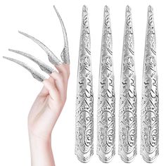 PRICES MAY VARY. Package Included: You will get 20 Pack silver finger nail tip claw rings. Adjustable Finger Claws: This finger nail rings is completely adjustable design for different finger widths, different people can adjust to the size of their fingers. Long finger claws: The length is 4.48inch/11.4cm, the width is 0.62inch/1.6cm. This nails claws is open cuff design, so one size fits most of all women and men, and can easy to wear and take it off. Premium Material: These fingertip claw nail rings are made of durable alloy material, the surface has a delicate pattern, smooth edges and light, Please leave it away from water when storing. Occasion: Suitable for Halloween vampire makeup, Bowsette cosplay, dancing party, punk party, witch makeup, Role-playing in ancient drama, everyone wil Finger Claws, Claw Rings, Vampire Makeup Halloween, Scary Vampire, Nail Rings, Queen Cosplay, Rings Adjustable, Vampire Makeup, Dancing Party