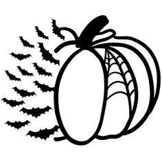 a black and white drawing of a pumpkin with spider webs on it's side