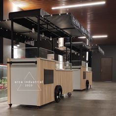 the food cart is made out of wood and metal