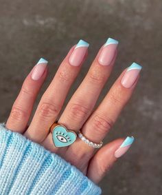 11 Double French Manicure Ideas That Are Cooler Than The Classic #refinery29 French Tip Turquoise Nails, Rodeo Nails, Art Deco Nails, French Acrylic Nails, Christmas Nails Acrylic, Summery Nails, Summer Nails Colors, Great Nails, Pastel Nails