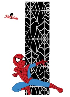 a spiderman is hanging on the side of a tall building with black and white designs