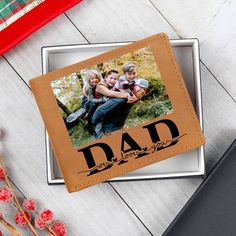 Gift your dad this personalized wallet with custom photo. A great father's day, Christmas, or 1st time dad gift for Dad. Looking for a thoughtful and attractive gift for that special man in your life? Our Graphic Leather Wallet is the way to go! This handsome bifold wallet exterior is made of the highest quality genuine full grain cowhide. It's recognized for its amazing feel and appearance. Both durable and smooth, the wallet's warm brown color will take on a rich, vintage look, getting better Great Father, Personalized Wallet, Wallet Gifts, White Gift Boxes, Sentimental Gifts, Stylish Gifts, Personal Touch, Custom Photo, Timeless Pieces