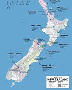 a map of new zealand showing the location of many different locations and their major cities