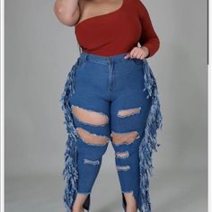 Medium Wash Distressed High Rise Jeans With Side Tassels High Rise Medium Wash Jeans With Fringe, Distressed High-rise Cargo Jeans In Medium Wash, Extremely Ripped Jeans Plus Size, Plus Size Distressed Jeans, Rue 21 Plus Size Jeans, Denim Capri Pants, Non-stretch Distressed Medium Wash Jeans, High Rise Bootcut Jeans, Western Jeans