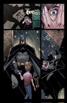 an image of the inside of a comic book page with batman and child in it