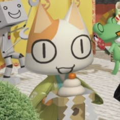 an animated character is standing in front of other characters