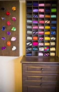 What a great idea for men's ties. You can build it yourself....this would pretty much change my husband's life....if he ever folded a tie.....ever in life Tie Storage, Shoe Drawer, Tie Rack, California Closets, Men Closet, Master Closet, Pocket Squares, Walk In Closet, My New Room