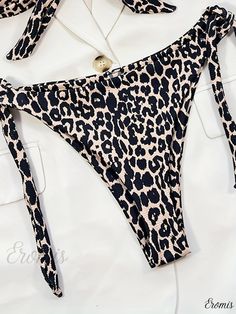 Eromis - Stylish Leopard Print Tie Side Bandeau Bikini Set: Fashionable Stretchy Knot 2 Piece Swimsuit for Women, Perfect for Swimwear and Beachwear Leopard Print Tankini For Beach Vacation, Leopard Print Tankini For Vacation Beach Season, Leopard Print Tankini For Summer Beachwear, Summer Leopard Print Swimwear For Poolside, Summer Leopard Print Tankini Beachwear, Leopard Print Beachwear Swimwear For Summer, Summer Leopard Print Swimwear For Beach Season, Leopard Print Swimwear For Sunbathing Beach Season, Leopard Print Beachwear Bottoms For Summer