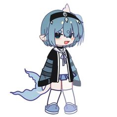 an anime character with blue hair and black clothes