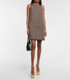 Toile Iconographe Minidress in Brown - Valentino | Mytheresa Designer Sleeveless Mini Dress For Summer, Luxury Summer Workwear Mini Dress, Silk Cape, Floral Lace Blouse, Valentino Clothing, Valentino Dress, Lace Midi Skirt, Floral Lace Tops, Silk Gown