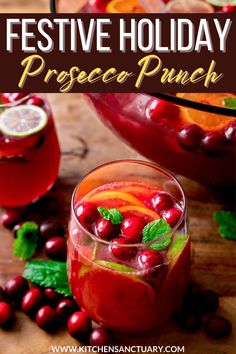 festive holiday preserce punch with cranberries and mint garnish