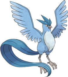 a blue and white bird with its wings spread out, sitting on top of a table