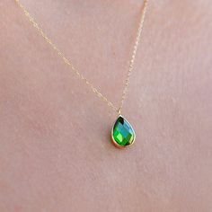 "💚Dainty and minimal emerald necklace. One handmade 14k solid gold emerald necklace. Mix and match with your favorite necklaces for a stacked necklace look. Features Made to Order. ✅ Gold Kt: 14K ✅ Weight: 1.00 gr (approximate) ✅ Available Gold Color: Rose Gold, Yellow Gold, White Gold ✅ Ready to Ship in 2-5 Business Days 🟢100% 14K Real Gold. Not Filled or Plated. They are real 14k (585k) Gold! 🟢This gold jewelry is stamped to show it is 14 carat 🟢No customs duty, no extra payment! if you ha Green Teardrop Gemstone Drop Necklace, Green Teardrop Necklace For May Birthstone, Green Pear Shaped Necklace For Gift, Green Pear Shaped Necklace Gift, Green Pear-shaped Necklace For Gift, Green Pear-shaped Drop Necklace For Gift, Green Pear-shaped Drop Necklace Gift, Pear-shaped Gemstone Necklace For May Birthstone, Pear-shaped May Birthstone Gemstone Necklace