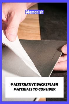 someone is cutting paper on top of a table with the words alternative backsplash materials to consider