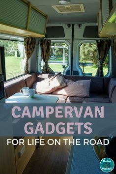 a campervan gadgets for life on the road with text overlaying it